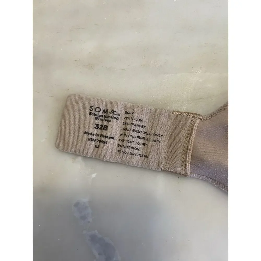 Soma Enbliss nude beige Nursing Wireless Bra Size 32B